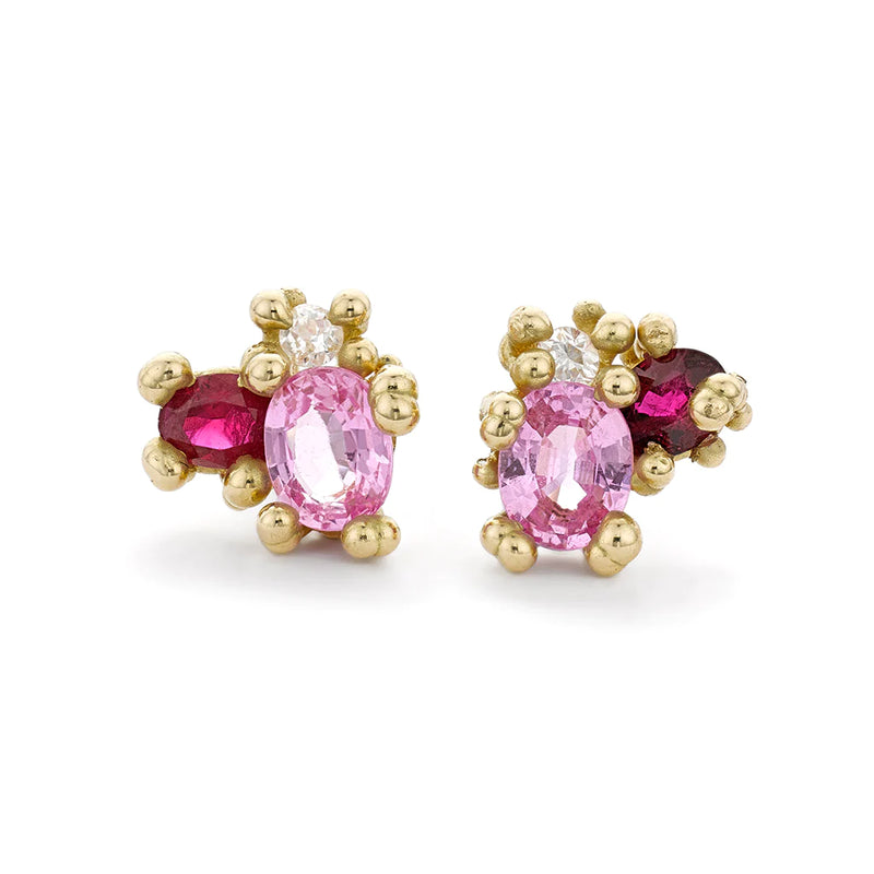 Ruth Tomlinson - Sapphire and Ruby Cluster Studs