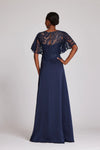 TERI JON - Emma Crepe Gown With Sheer Sequin in Navy