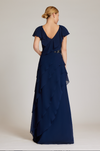 TERI JON - Dioni - Georgette diagonal tiered ruffle bodice gown