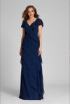 TERI JON - Dioni - Georgette diagonal tiered riffle bodice gown