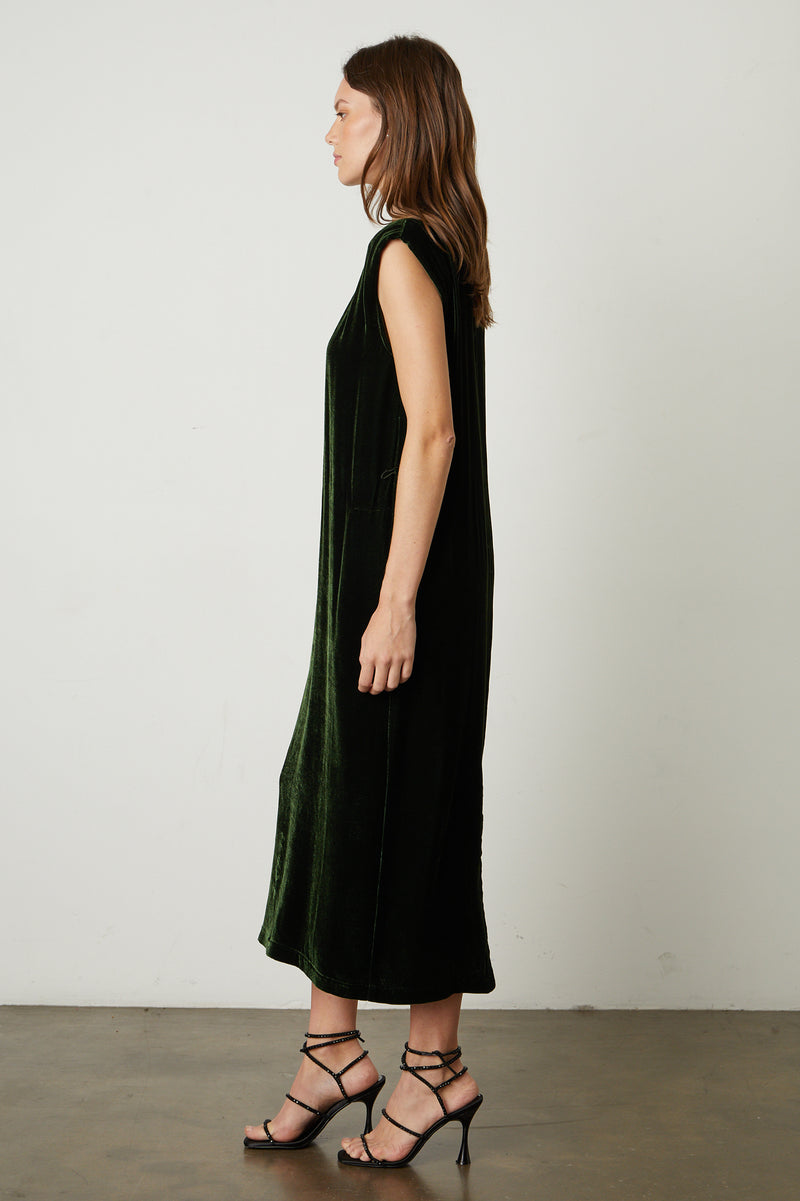 Velvet - Kandace - Silk Velvet Dress in Fern