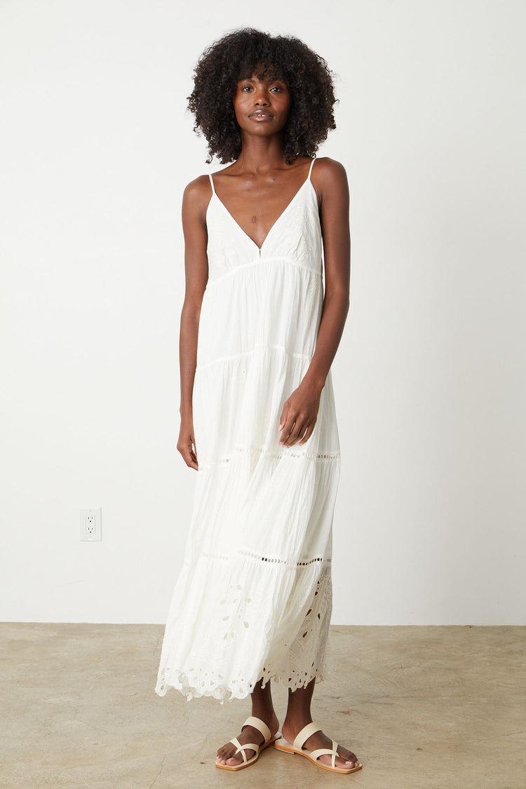 Velvet - Michelle - Summer Embroidery Long Dress in Ivory