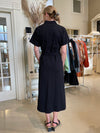 Velvet - Nora - Light Structured Cotton Short Sleeve Dress in Black